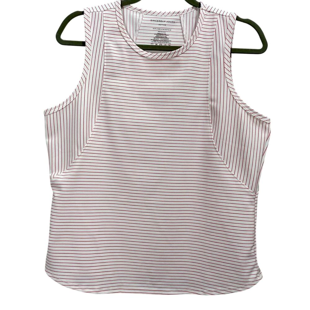 Sincerely Jules Activewear Striped Tank Top Women's Size Medium Red White Preppy
